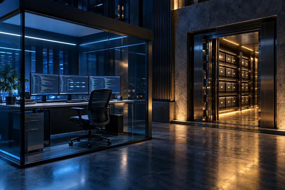 An isolated software build workstation and sealed credential archive