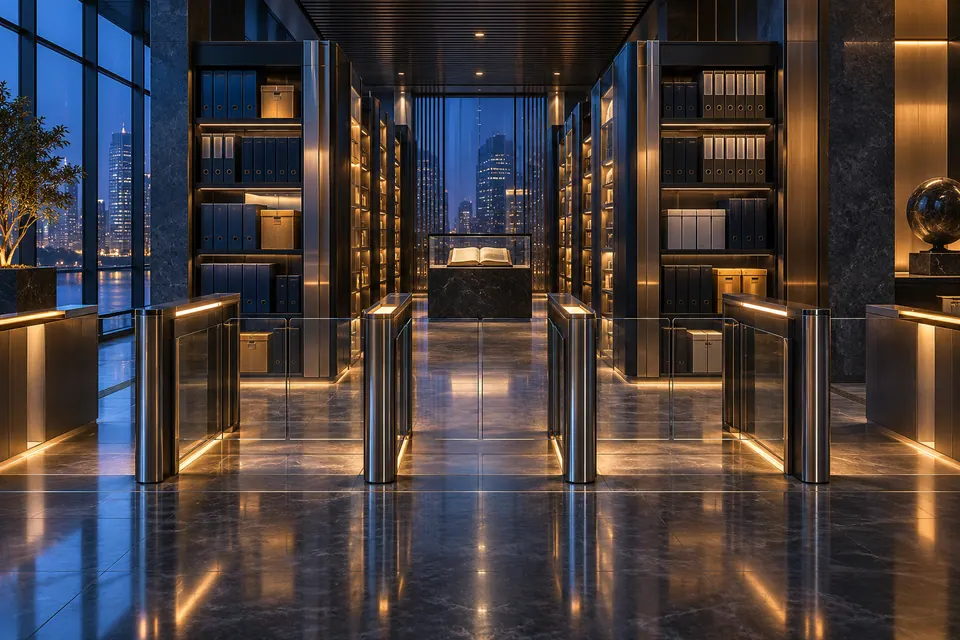 An elegant office archive with precisely separated access lanes