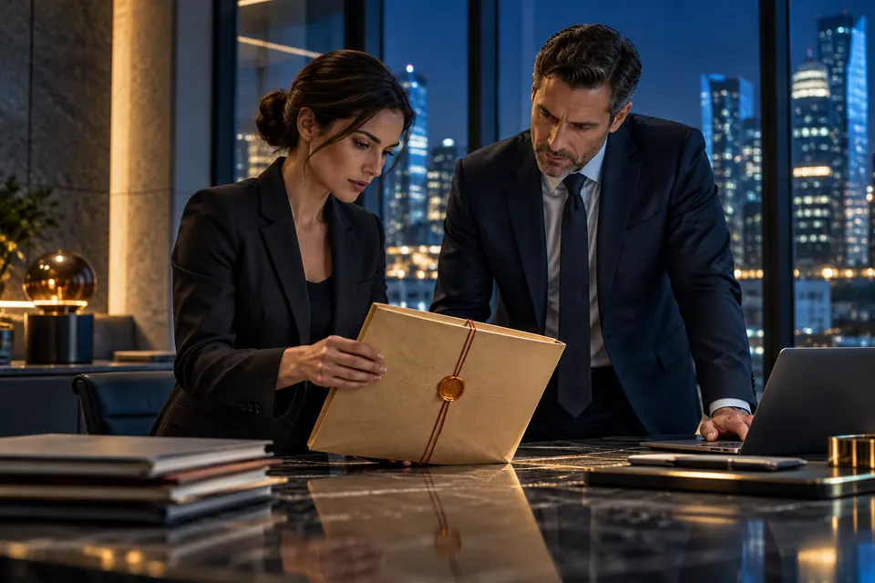 Privacy and security colleagues reviewing a sealed evidence folder