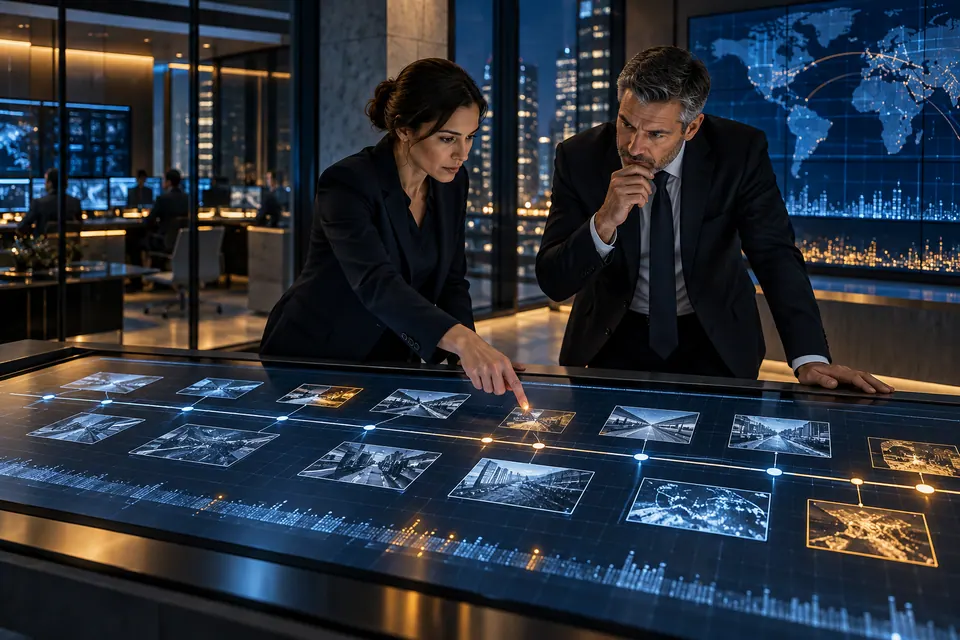 A privacy officer and operations lead examining an evidence timeline without text